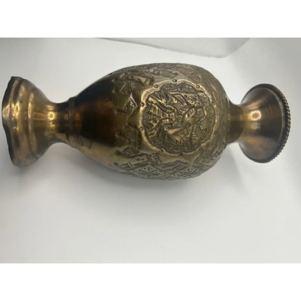 Antique Copper Vase Engraved Persian Middle‎ East 8 Inch